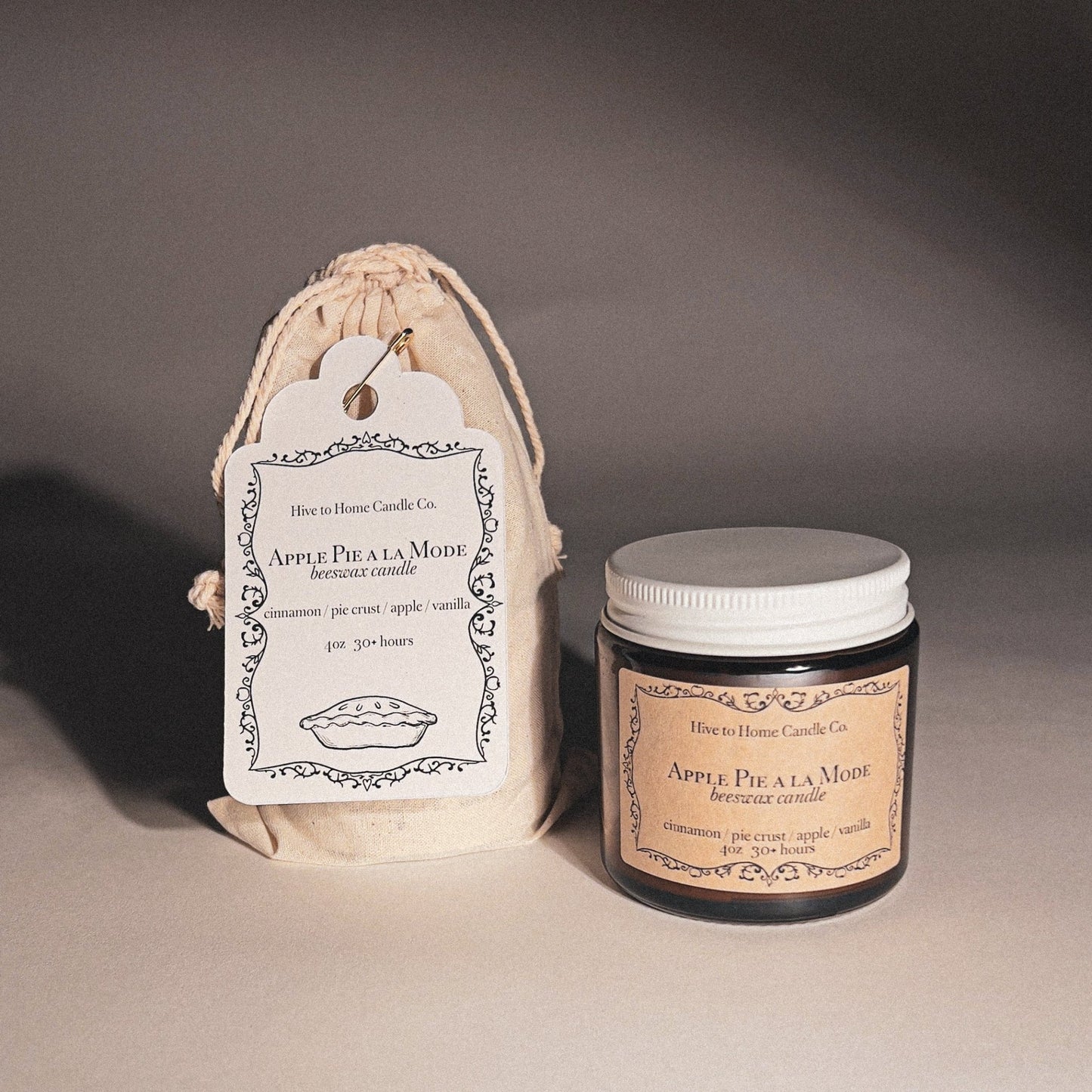 4 oz. Apple Pie Fall Beeswax Candle, outer packaging image.