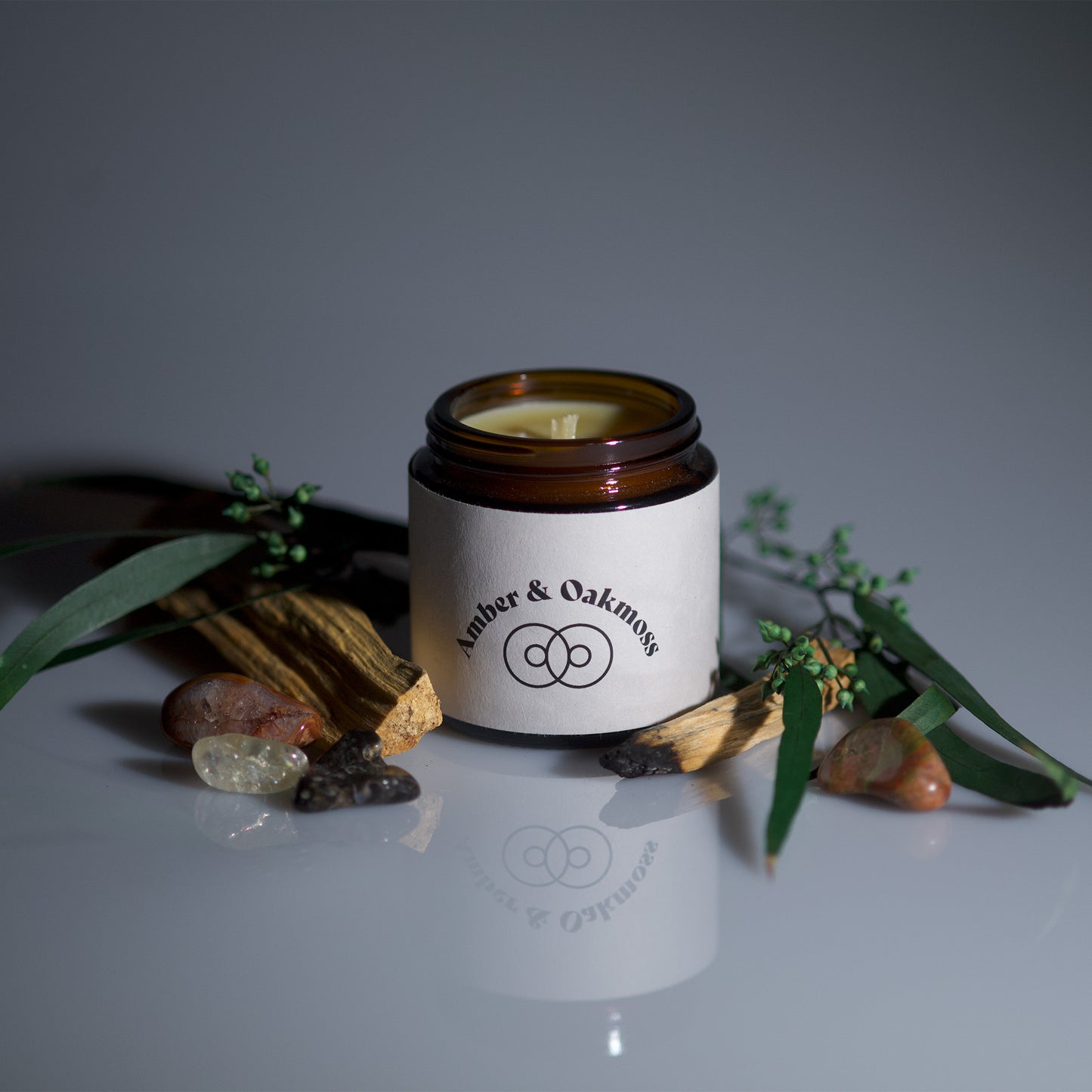 Amber and Oakmoss, Earthy scented beeswax candle. Cute size candle.