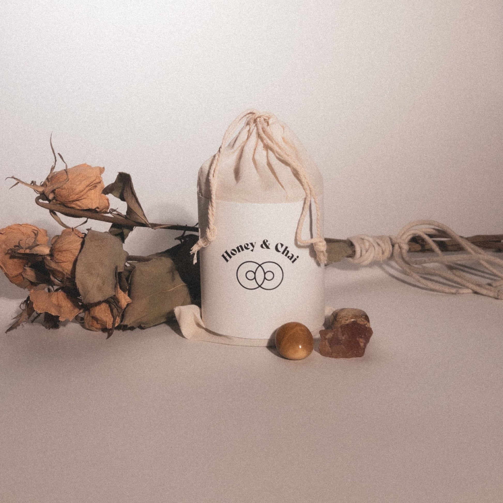Honey And Chai candle outer packaging. Hive To Home Candle Co.