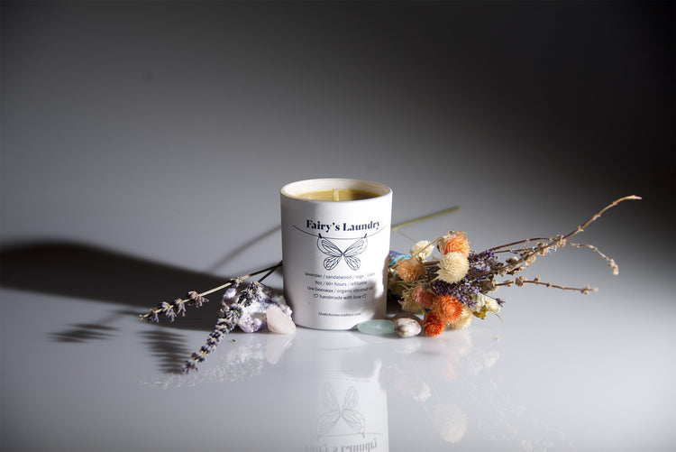 Fairy's Laundry Candle Collection. LAVENDER, SANDALWOOD, SAGE, LINEN Scented Beeswax Candles. Candles with lavender