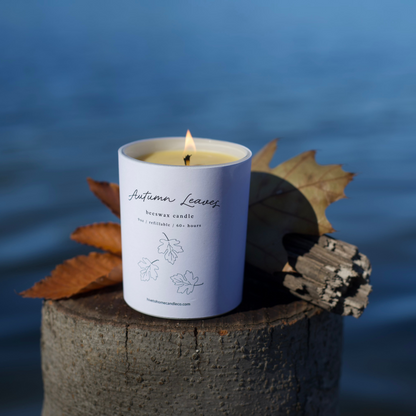 Autumn Leaves Fall Candle from Hive To Home Candle Co, Perfect Size Scented Beeswax Candle Burning Image