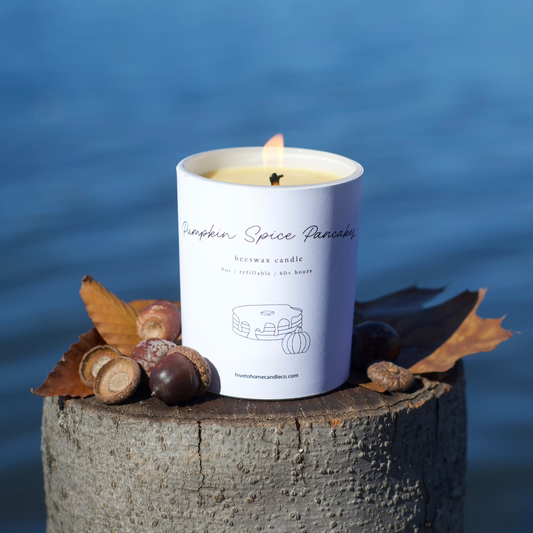 Pumpkin Spice Fall Candle from Hive To Home Candle Co's Fall Candle Collection, Perfect Size Burning Beeswax Candle