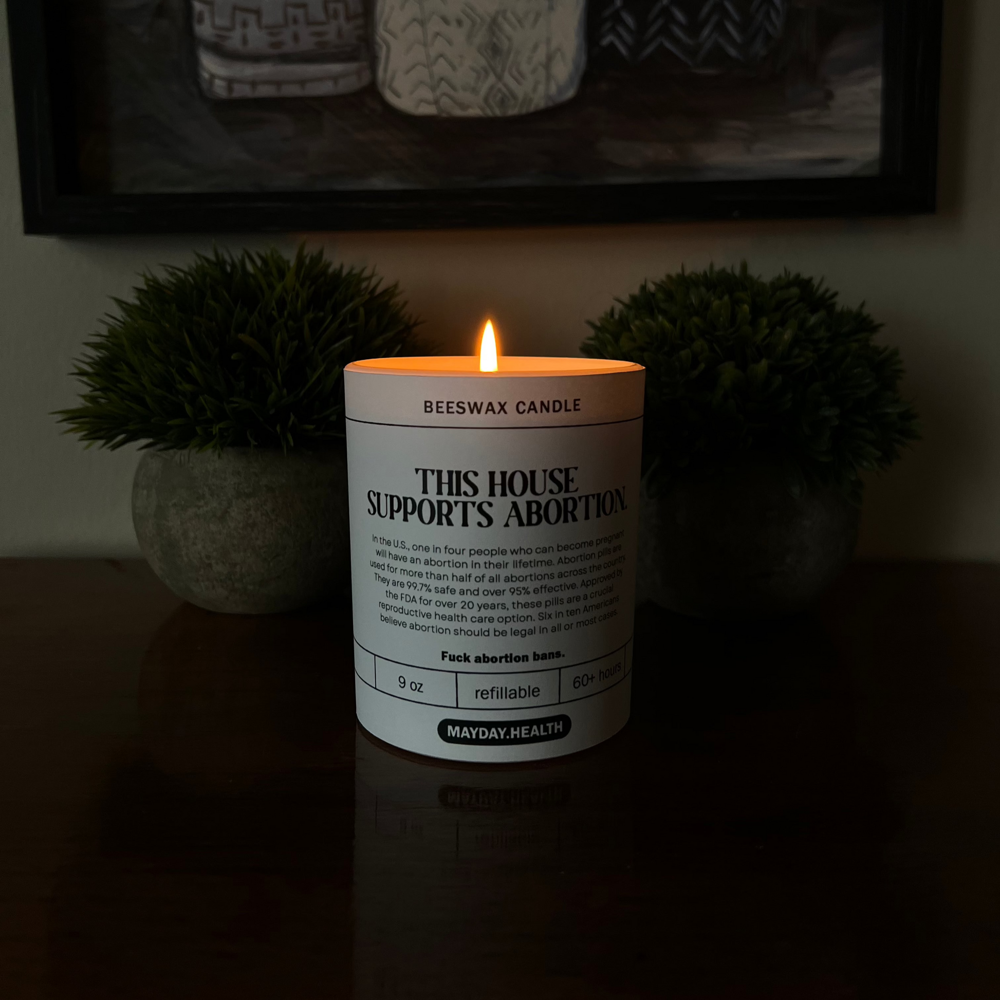 This house supports abortion candle burning, home decor beeswax candle.