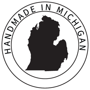 Logo with silhouette of Michigan and 'Handmade in Michigan' text. All of Hive To Home Candle Co's products are handmade in Michigan.
