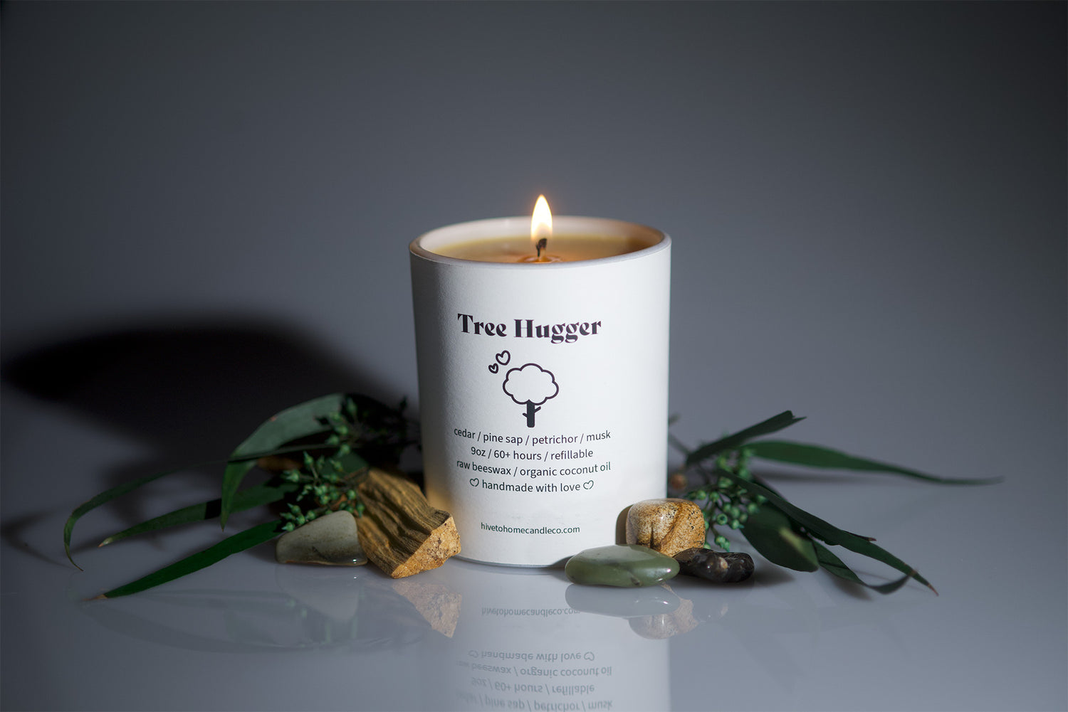 Tree Hugger. Cedar & pine beeswax candle image. Hive To Home Candle Co.