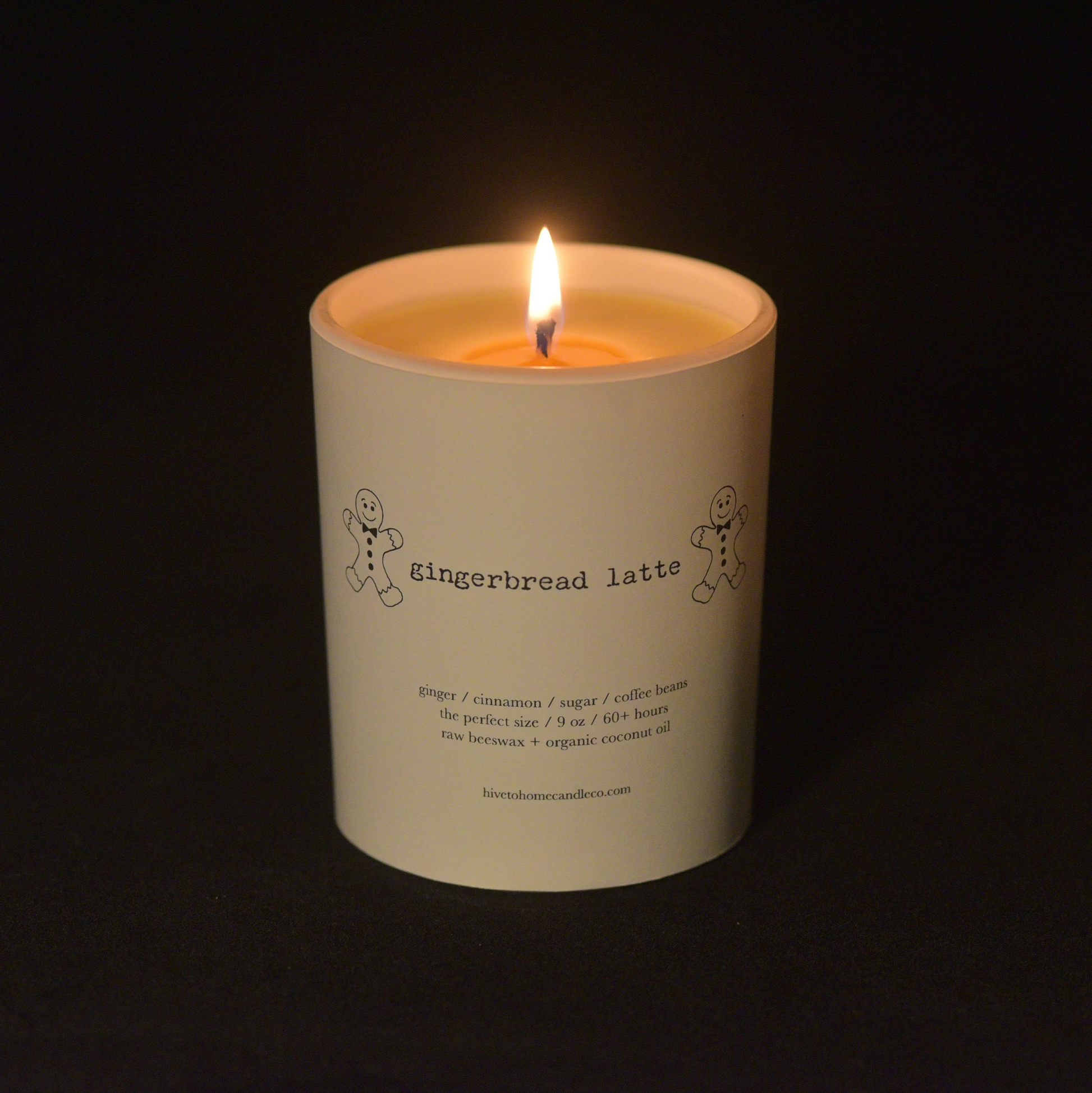 Spiced Gingerbread latte scented candle from Hive To Home Candle Co, 9 oz tumbler burning image